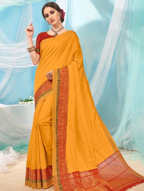 bordered solid saree with blouse - 16753511 - Very Small Image - 1
