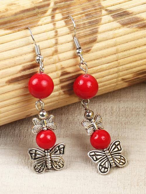 red silver drop earring - 16753528 - Standard Image - 1