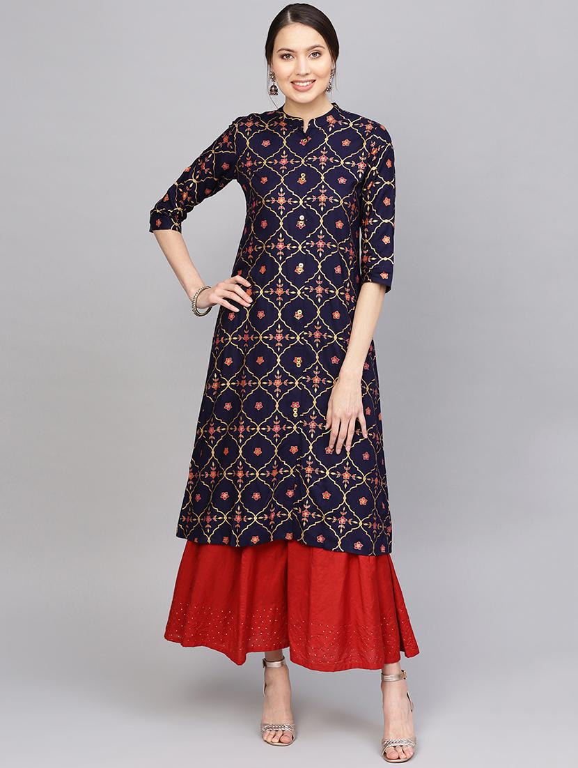 foil printed a-line kurta - 16753559 - Zoom Image - 1