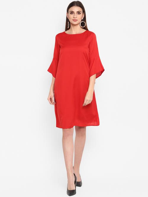 round neck bell sleeved a-line dress - 16754209 - Standard Image - 1