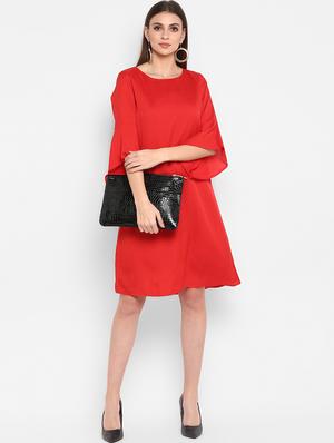 round neck bell sleeved a-line dress - 16754209 - Standard Image - 4