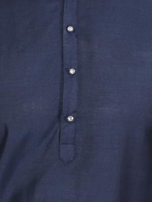 navy blue solid pure silk kurta pyjama set - 16754282 - Standard Image - 4