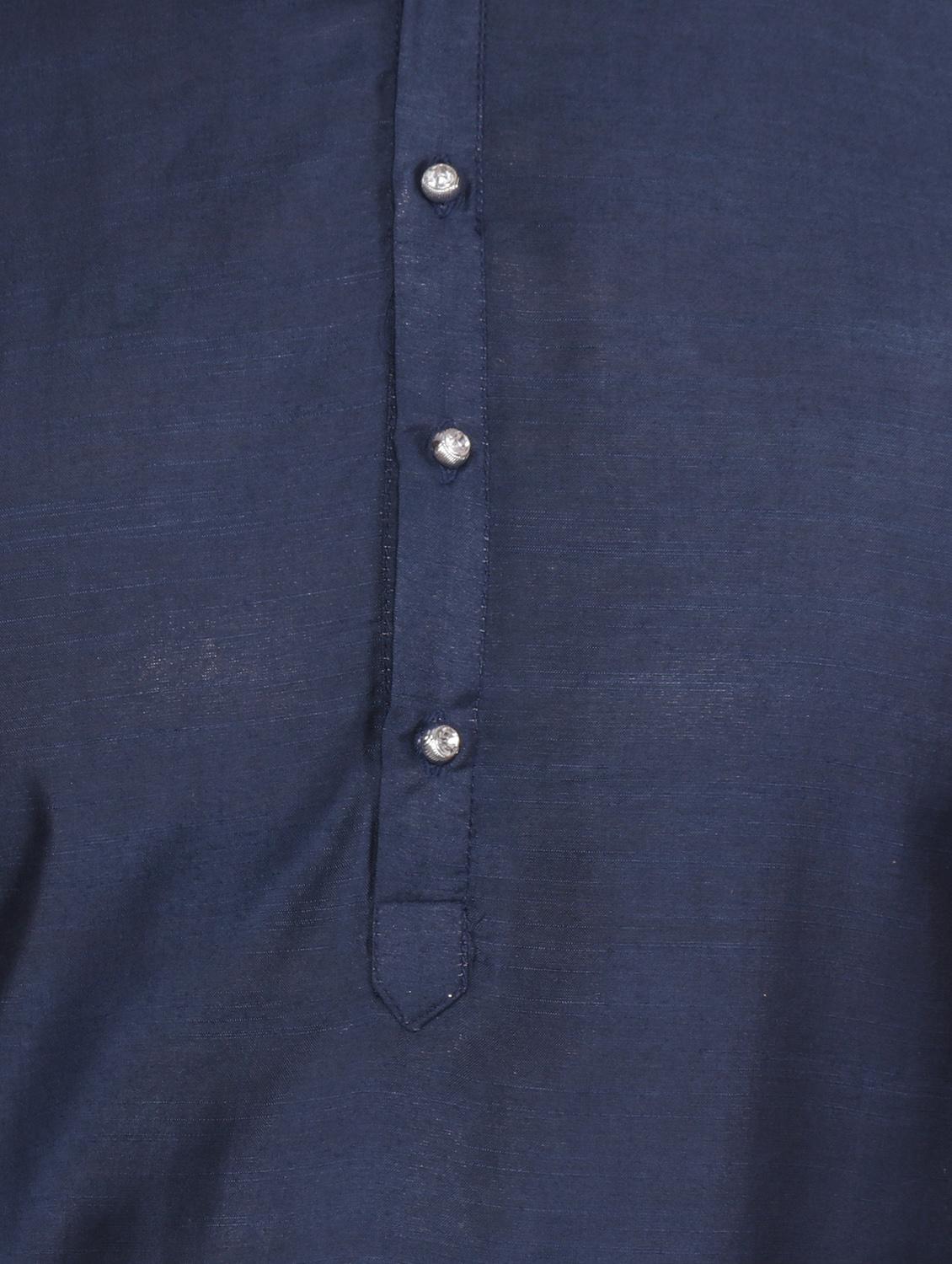navy blue solid pure silk kurta pyjama set - 16754282 - Zoom Image - 4