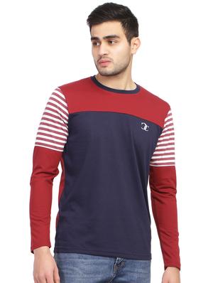 maroon striped cut & sew t-shirt - 16755288 - Standard Image - 2
