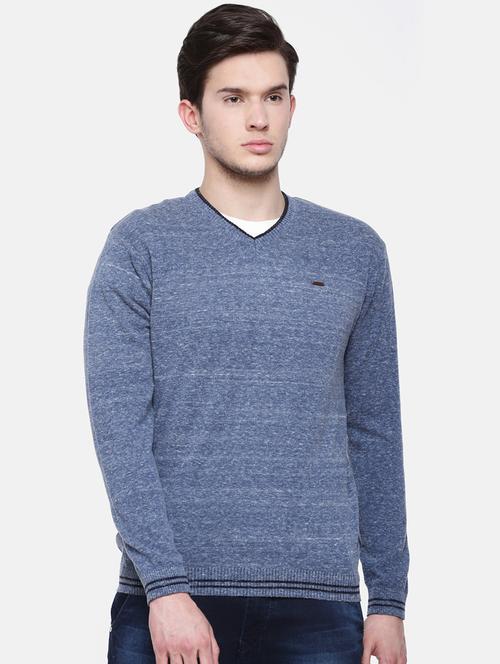 blue self design pullover - 16755479 - Standard Image - 1