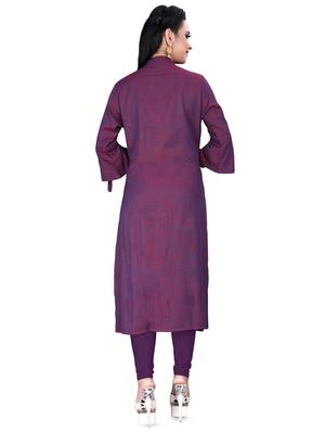 purple applique work straight kurta - 16755545 - Standard Image - 3