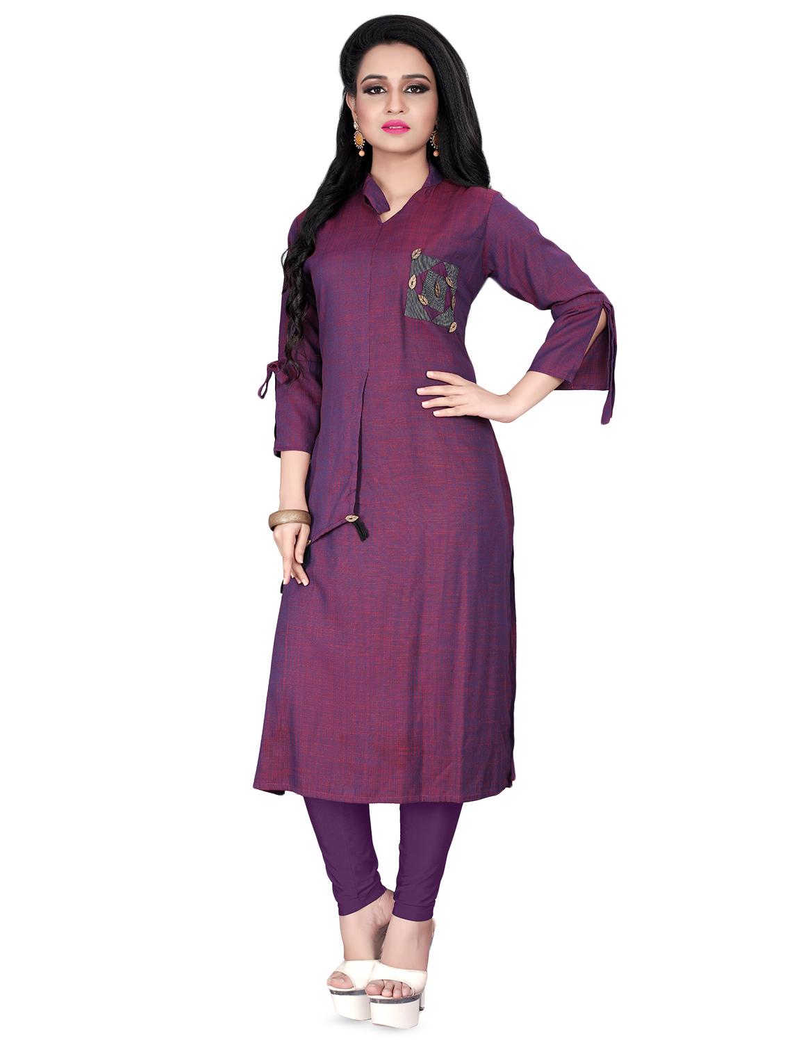 purple applique work straight kurta - 16755545 - Zoom Image - 1