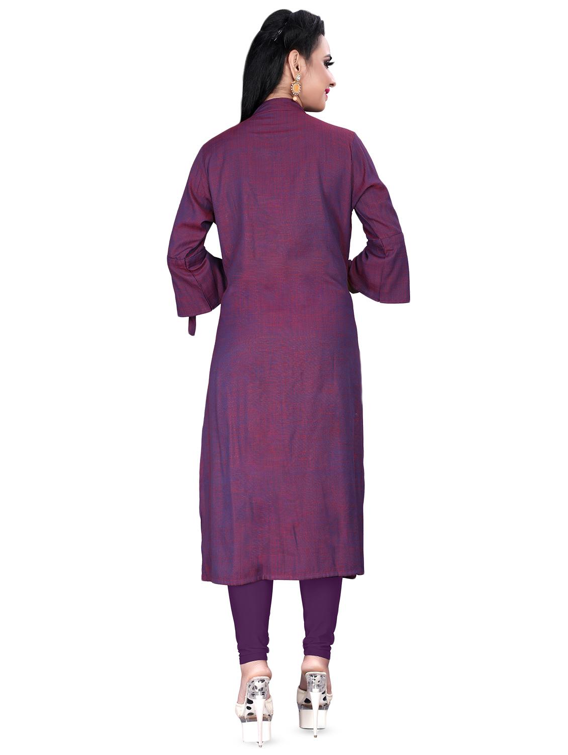 purple applique work straight kurta - 16755545 - Zoom Image - 3