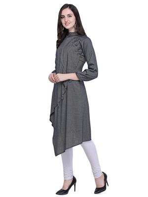 grey striped asymmetric kurta - 16755547 - Standard Image - 2