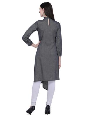 grey striped asymmetric kurta - 16755547 - Standard Image - 3