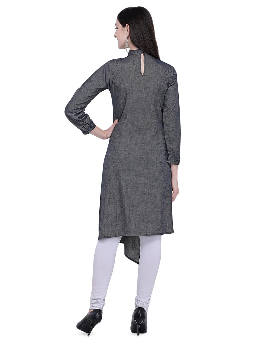 grey striped asymmetric kurta - 16755547 - Zoom Image - 3