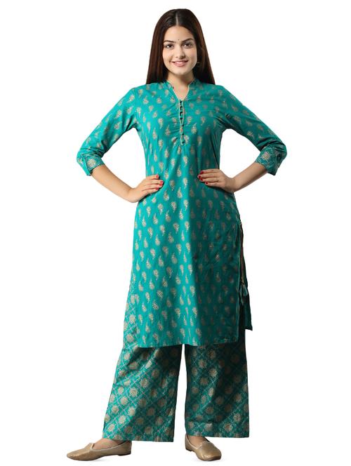 gold print straight kurta - 16755718 - Standard Image - 1