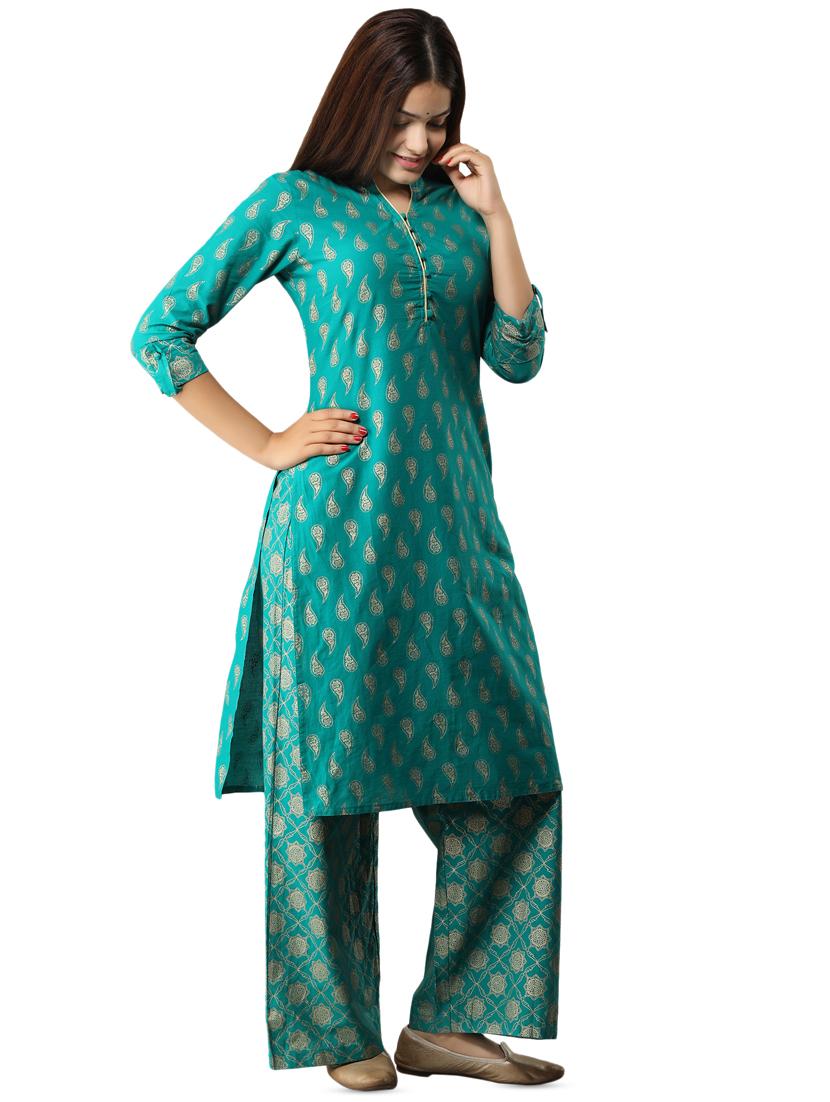 gold print straight kurta - 16755718 - Zoom Image - 2
