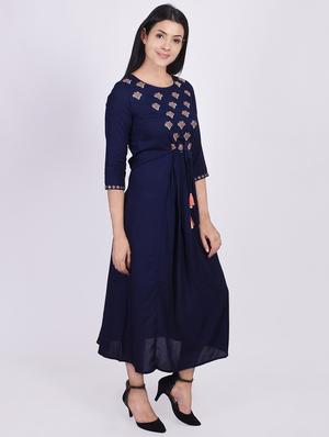 embroidered flared ethnic dress - 16755722 - Standard Image - 2