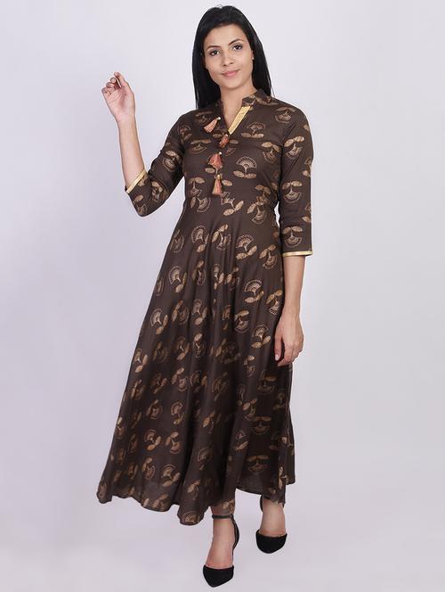 foil print flared kurta - 16755727 - Standard Image - 1