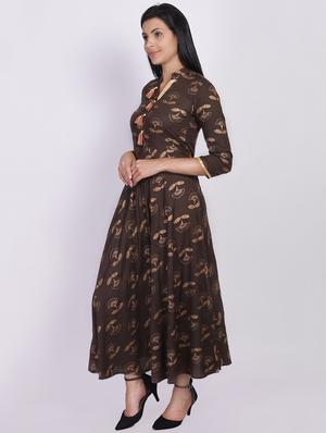 foil print flared kurta - 16755727 - Standard Image - 2