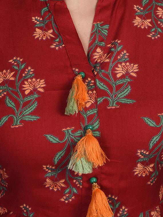 floral print flared kurta - 16755730 - Zoom Image - 4
