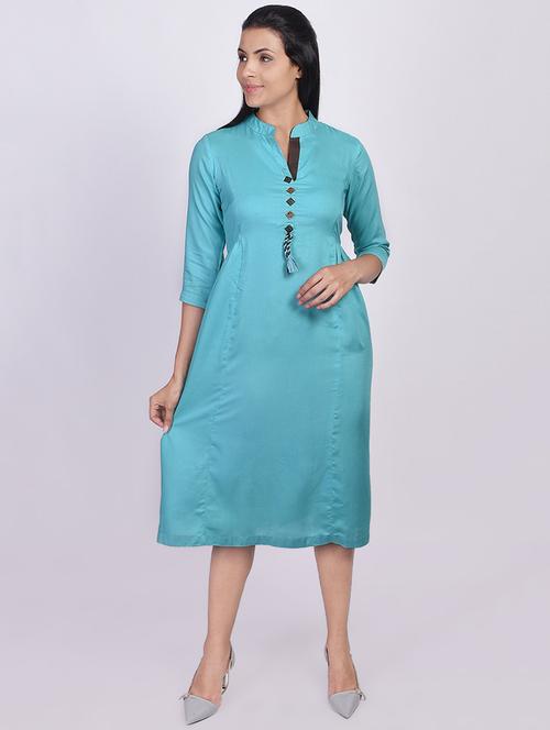 solid a-line ethnic dress - 16755739 - Standard Image - 1