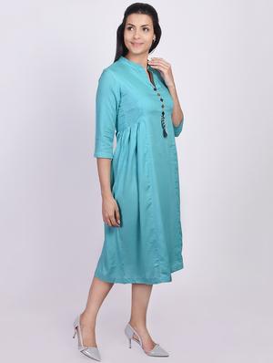 solid a-line ethnic dress - 16755739 - Standard Image - 2
