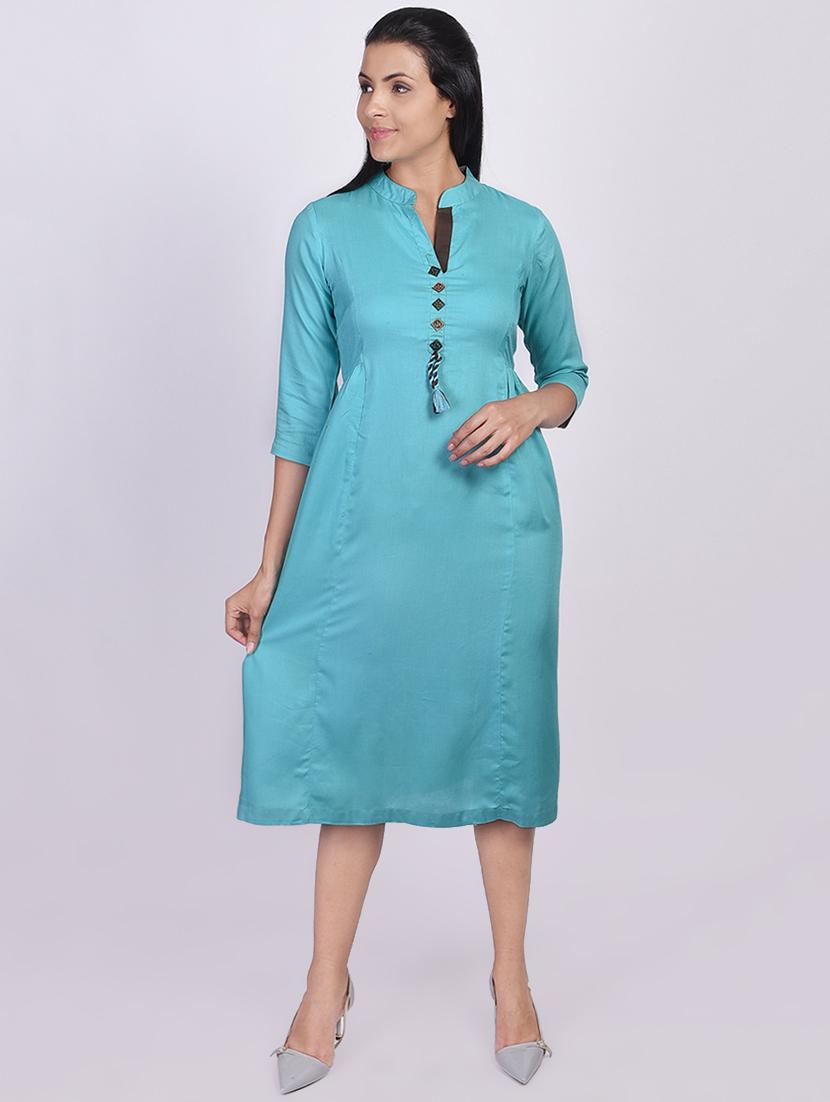 solid a-line ethnic dress - 16755739 - Zoom Image - 1