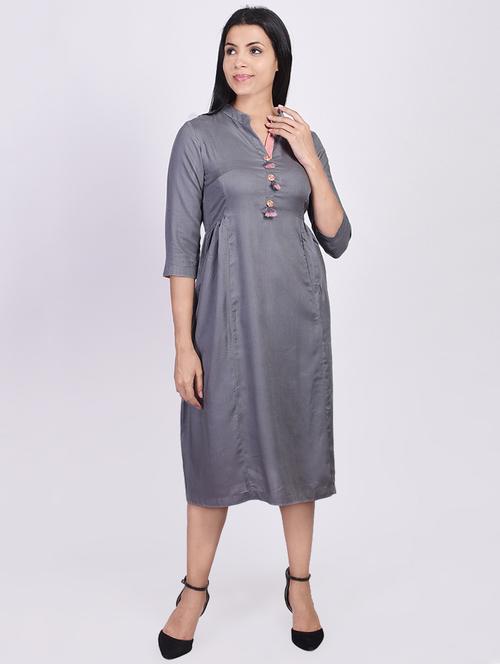 solid a-line ethnic dress - 16755740 - Standard Image - 1