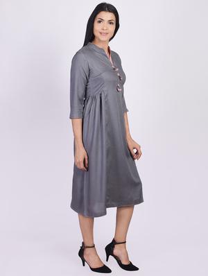 solid a-line ethnic dress - 16755740 - Standard Image - 2