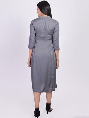 solid a-line ethnic dress - 16755740 - Standard Image - 3