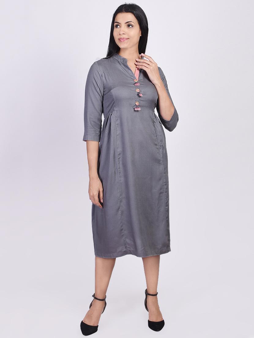 solid a-line ethnic dress - 16755740 - Zoom Image - 1