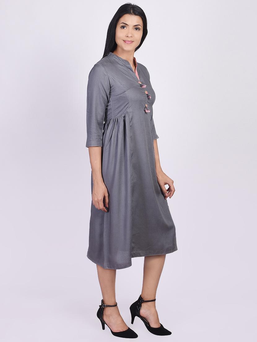 solid a-line ethnic dress - 16755740 - Zoom Image - 2