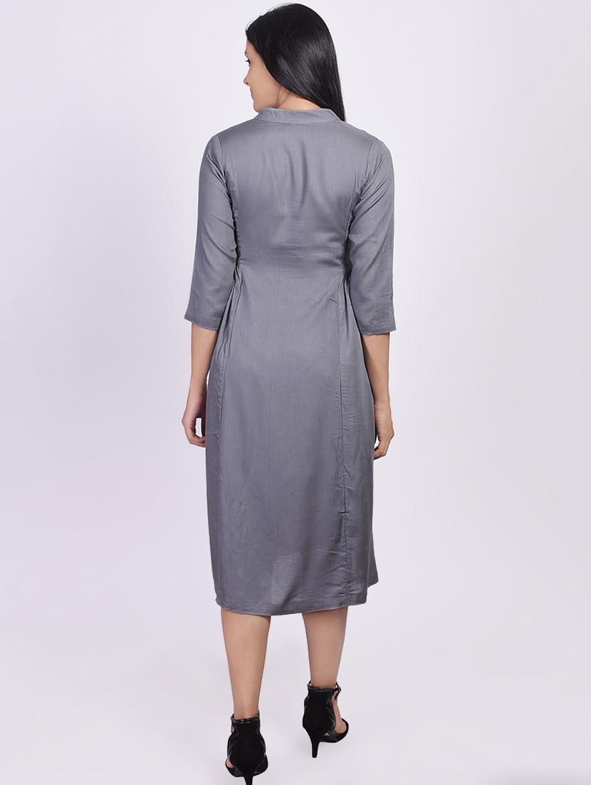 solid a-line ethnic dress - 16755740 - Zoom Image - 3