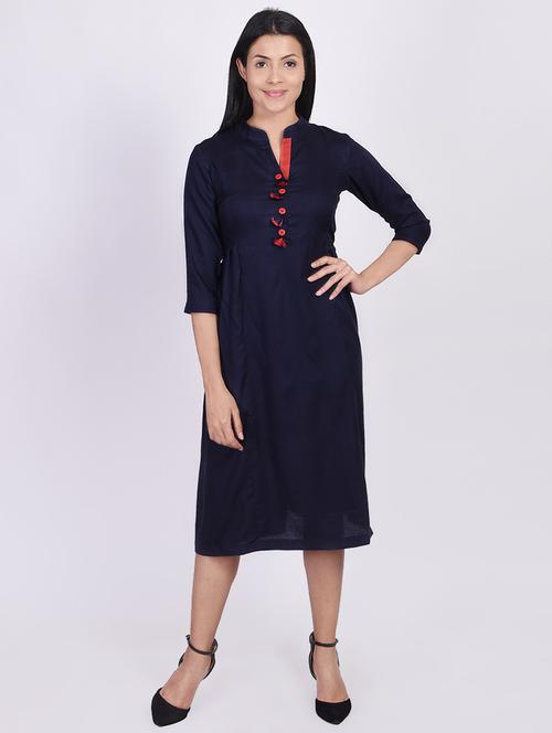 solid a-line ethnic dress - 16755742 - Standard Image - 1