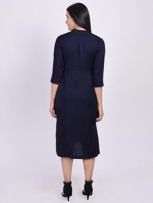 solid a-line ethnic dress - 16755742 - Standard Image - 3
