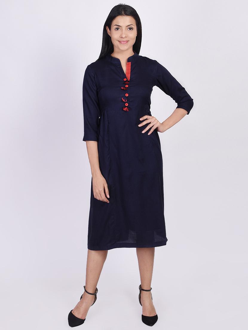 solid a-line ethnic dress - 16755742 - Zoom Image - 1