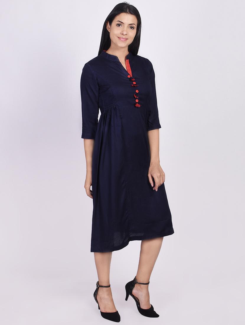 solid a-line ethnic dress - 16755742 - Zoom Image - 2