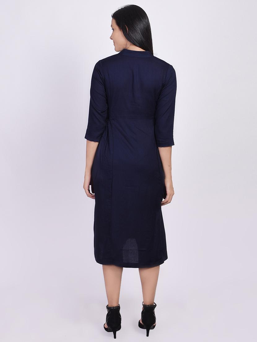 solid a-line ethnic dress - 16755742 - Zoom Image - 3