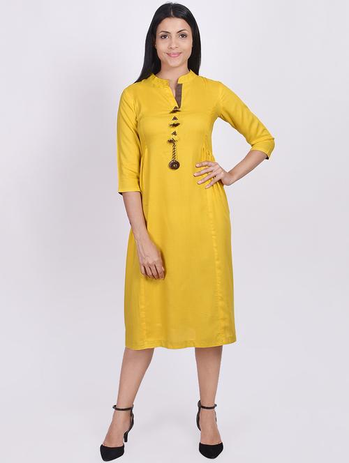 solid a-line ethnic dress - 16755743 - Standard Image - 1