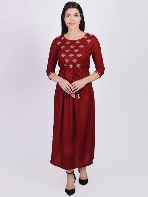 embroidered a-line ethnic dress - 16755824 - Standard Image - 1