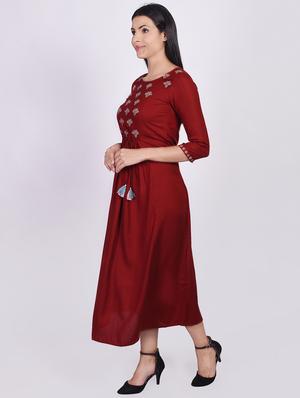embroidered a-line ethnic dress - 16755824 - Standard Image - 2