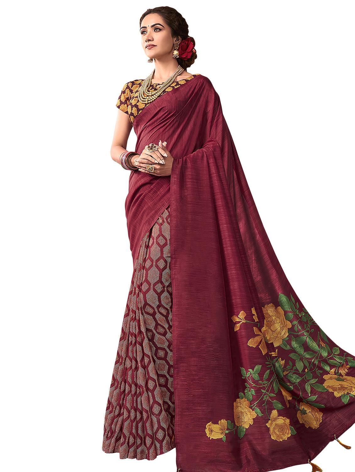 floral printed saree with blouse - 16755917 - Zoom Image - 1