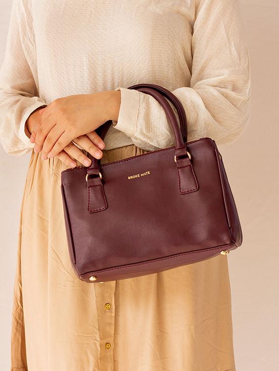 maroon leatherette regular handbag - 16756097 - Zoom Image - 5
