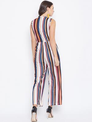 v-neck striped full leg jumpsuit - 16756109 - Standard Image - 3