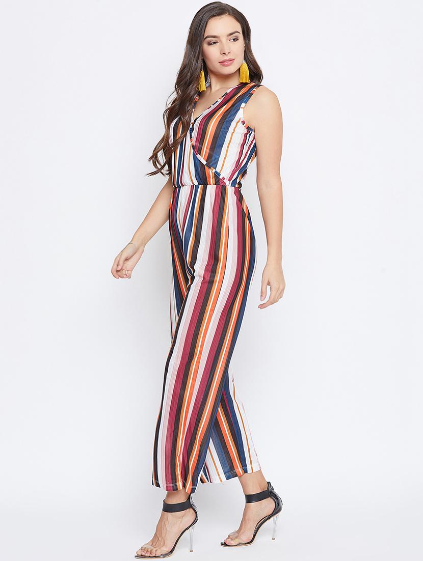 v-neck striped full leg jumpsuit - 16756109 - Zoom Image - 2