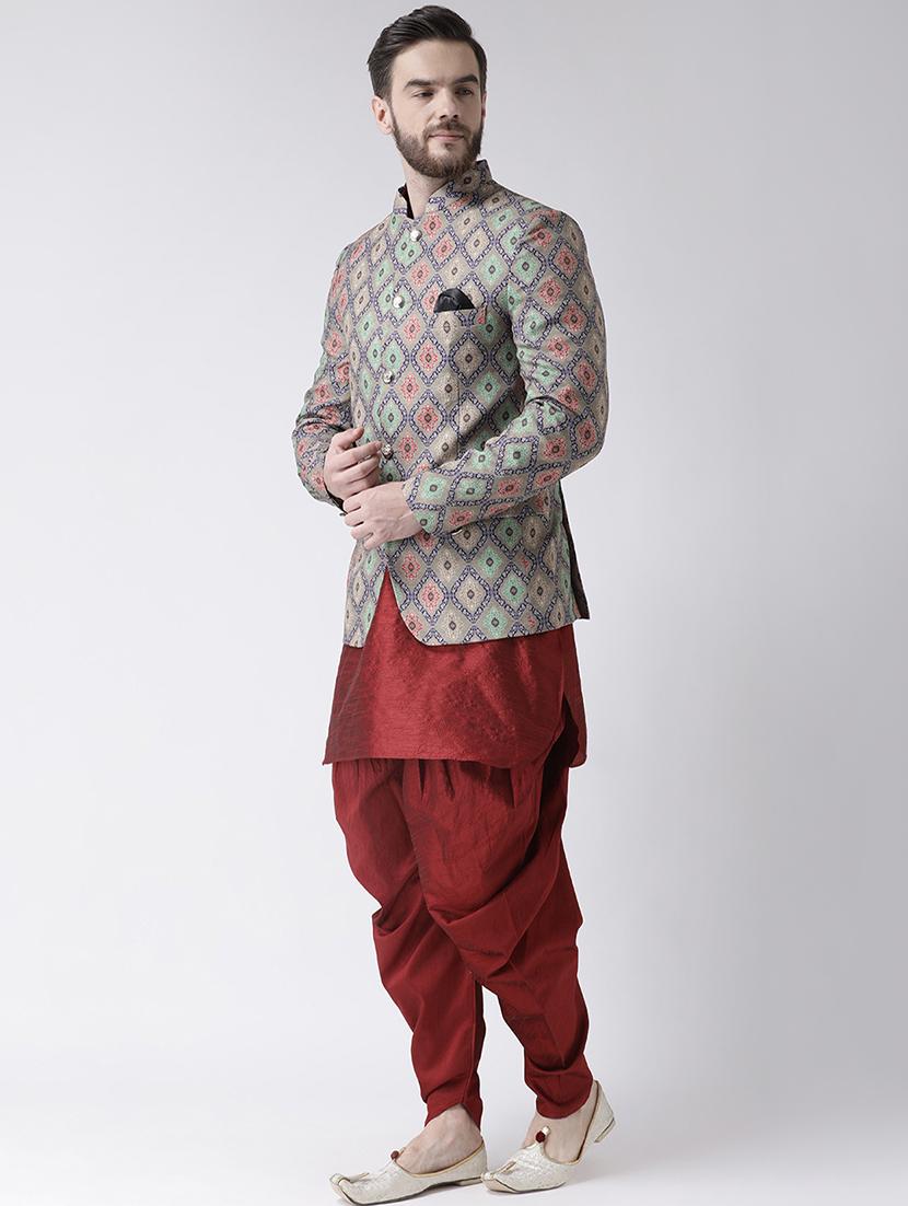 red solid dhoti kurta set with bandhgala blazer - 16756161 - Zoom Image - 2