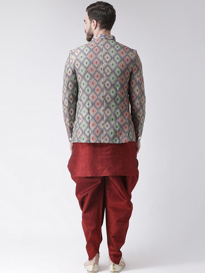 red solid dhoti kurta set with bandhgala blazer - 16756161 - Zoom Image - 3