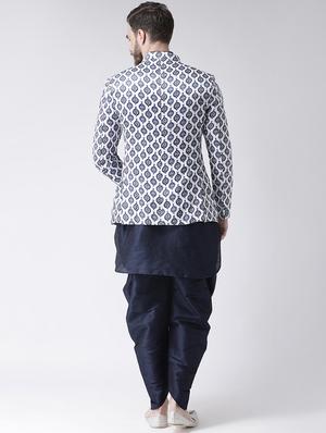 navy blue solid dhoti kurta set with bandhgala blazer - 16756165 - Standard Image - 3