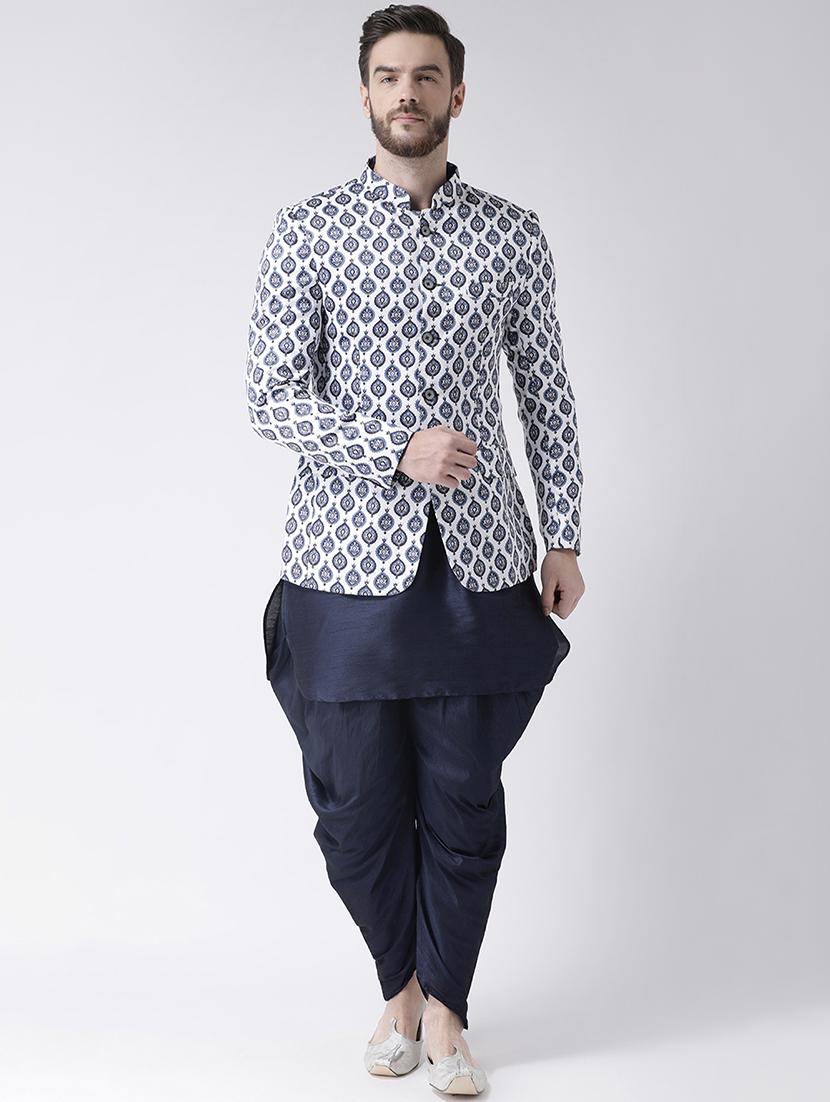navy blue solid dhoti kurta set with bandhgala blazer - 16756165 - Zoom Image - 1