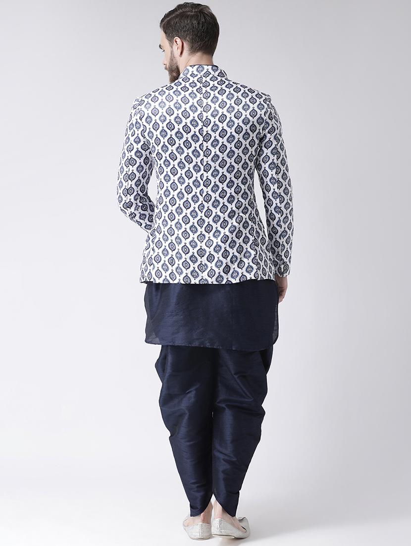 navy blue solid dhoti kurta set with bandhgala blazer - 16756165 - Zoom Image - 3