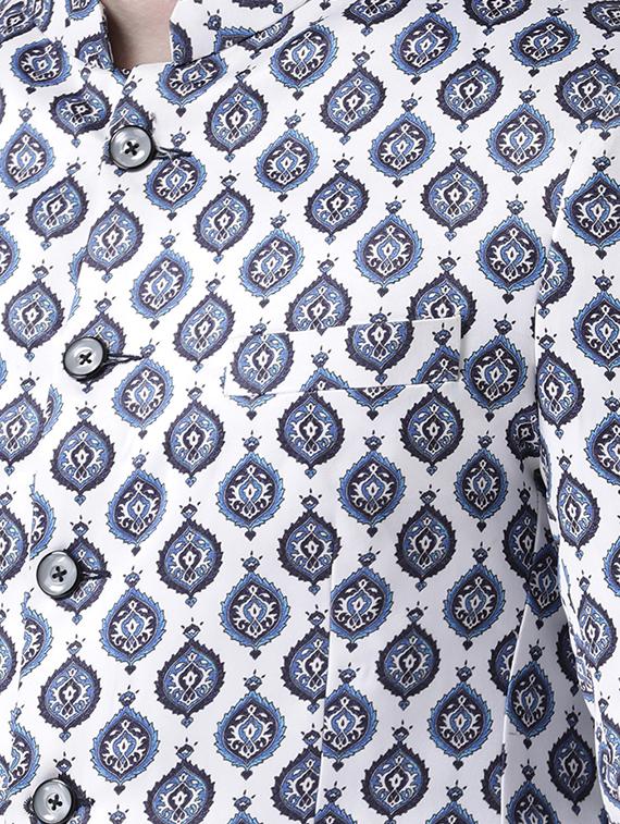 navy blue solid dhoti kurta set with bandhgala blazer - 16756165 - Zoom Image - 4