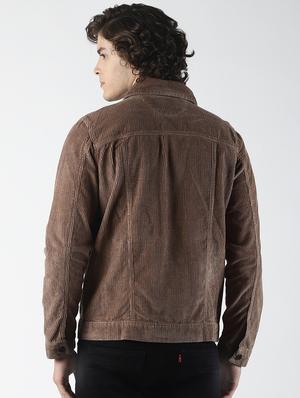 brown solid corduroy casual jacket - 16756808 - Standard Image - 3
