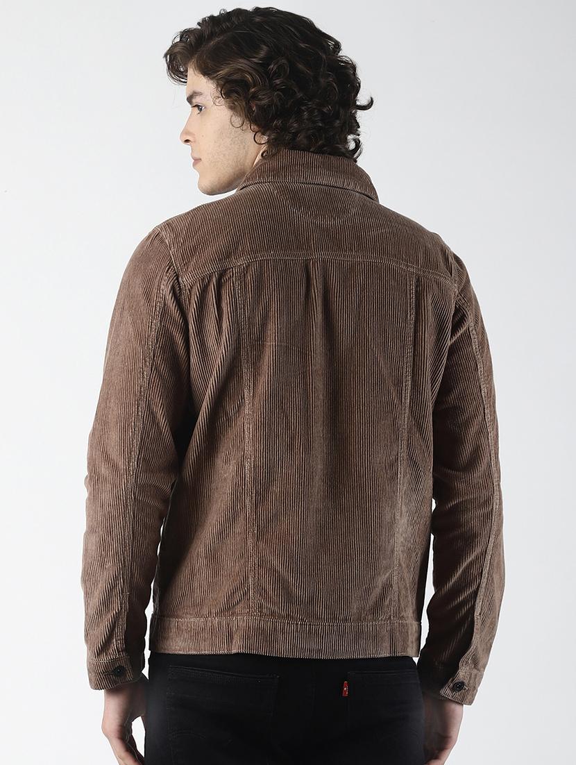brown solid corduroy casual jacket - 16756808 - Zoom Image - 3